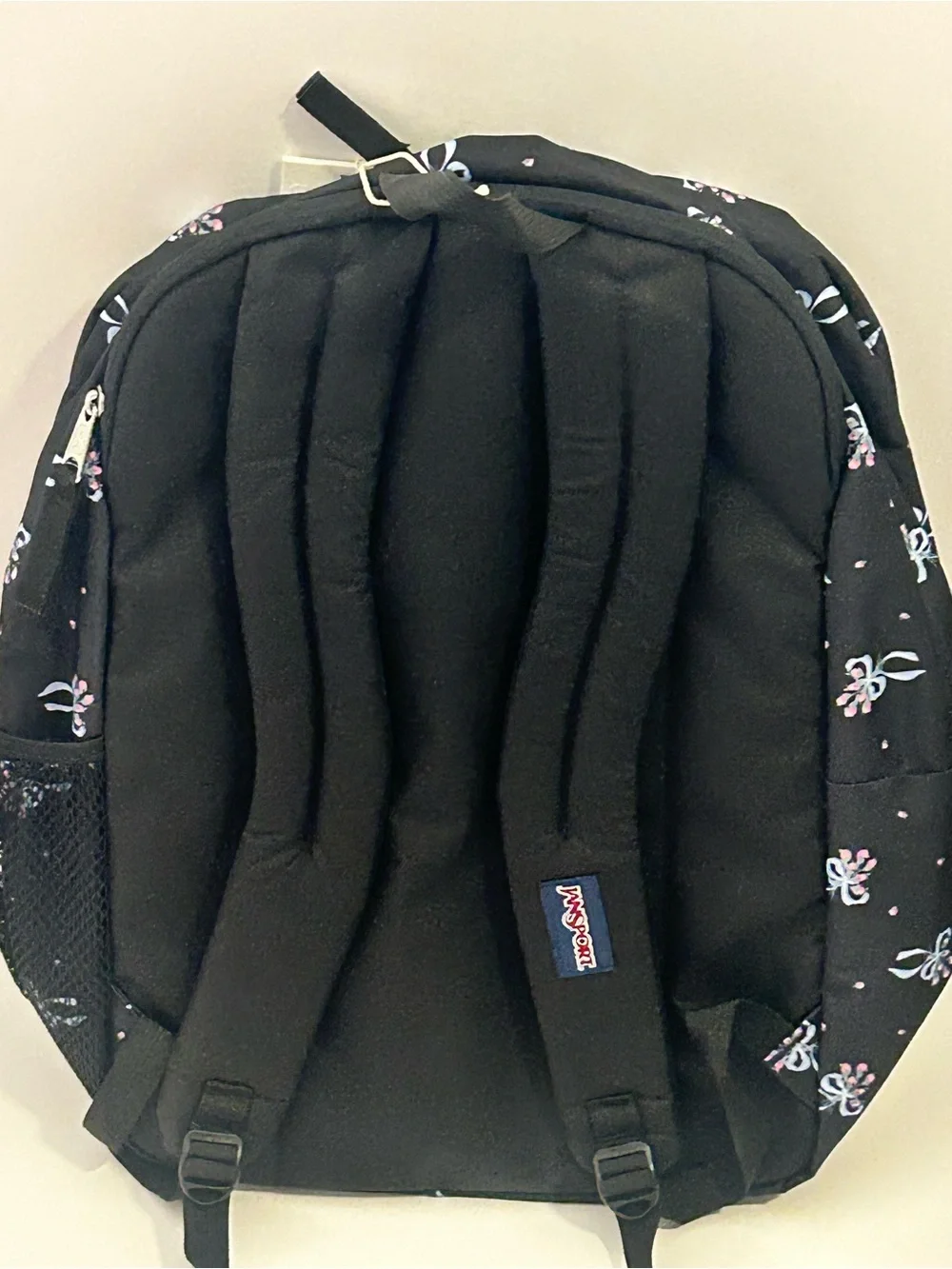 Jansport Big Student Cargo 17.5 backpack black with bows fits 15” laptop NWT